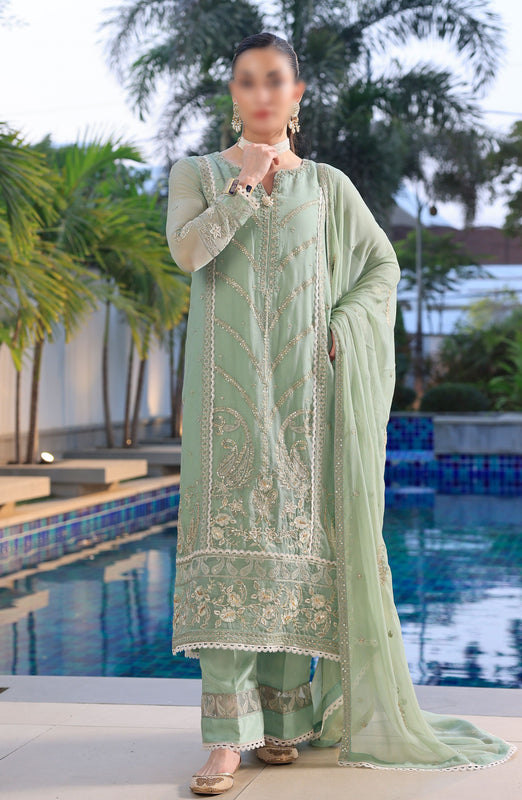 Merakish Unstitched Luxury Formal Collection Vol 12 2024 Olive Green