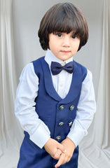 Exclusive Coat Pant Suit Collection By Hassan D-CPW 006 4pcs Blue suit (Waistcoat+Pant+Shirt+Bow)