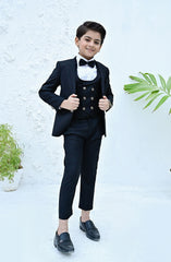 Exclusive Coat Pant Suit Collection By Hassan D-CPS 001 5pcs Black suit (Coat+Waistcoat+Pant+Shirt+Bow)