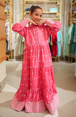 Mini French Pink Lace Long Dress By Amna Khadija D-01 Maxi Kids