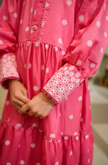 Mini French Pink Lace Long Dress By Amna Khadija D-01 Maxi Kids