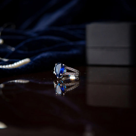 YKL Jewellers Ring Collection BLUE SAPPHIRE TEAR DROP RING