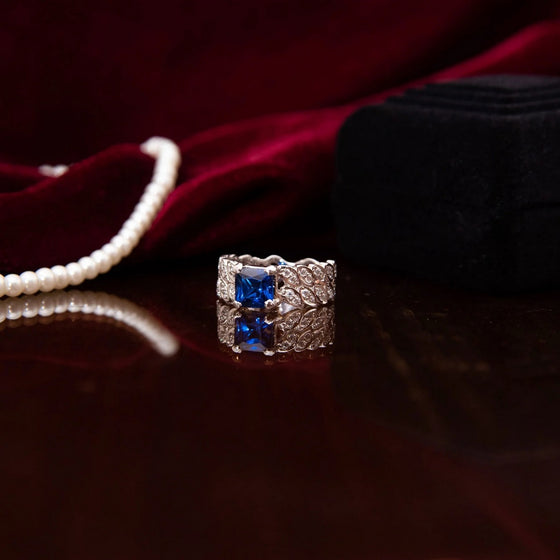YKL Jewellers Ring Collection BLUE SQUARE STUDDED SAPPHIRE RING