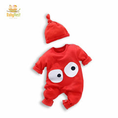 Jumpsuit By Baby Nest Baby Jumpsuit With Cap BNBJS-08 EYES – RED