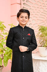 Exclusive Sherwani Collection By Hassan Jee D-S9 Black Jamawar Sherwani