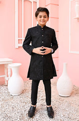 Exclusive Sherwani Collection By Hassan Jee D-S11 Black Mysore Sequence Sherwani