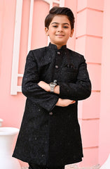 Exclusive Sherwani Collection By Hassan Jee D-S11 Black Mysore Sequence Sherwani