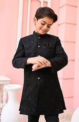 Exclusive Sherwani Collection By Hassan Jee D-S11 Black Mysore Sequence Sherwani