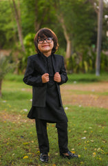 Exclusive Prince Coat Collection By Hassan Jee D-p19 Black Open Prince coat