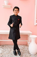 Exclusive Sherwani Collection By Hassan Jee D-S7 Black Sequence Zigzag Sherwani