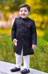 Exclusive Sherwani Collection By Hassan Jee D-S4 Black shervani