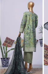 HZ Printkari RTW Printed Embroidered 3 PC Collection D-802 OLIVE GREEN