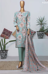 HZ Printkari RTW Printed Embroidered 3 PC Collection D-803 AQUA BLUE