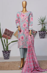 HZ Printkari RTW Printed Embroidered 3 PC Collection D-804 BLUE PINK