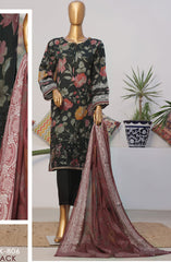 HZ Printkari RTW Printed Embroidered 3 PC Collection D-806 BLACK