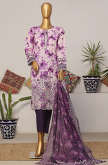 HZ Printkari RTW Printed Embroidered 3 PC Collection D-808 PURPLE