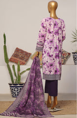 HZ Printkari RTW Printed Embroidered 3 PC Collection D-808 PURPLE