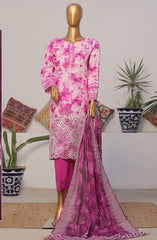 HZ Printkari RTW Printed Embroidered 3 PC Collection D-809 PINK