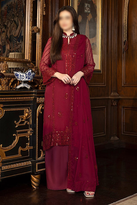 Merakish Unstitched Luxury Formal Collection 2023 Cherry Red