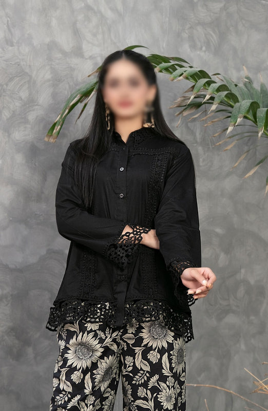 Sian - Lace Embroidered Jacquard Lawn Shirt Collection D 1860