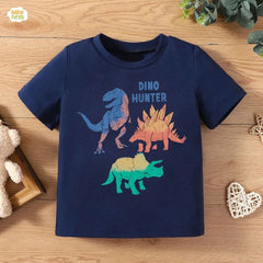 Baby Nest T-Shirts For Kids Dino Hunter Half Sleeves T-shirt For Kids - Navy Blue - SBT-339