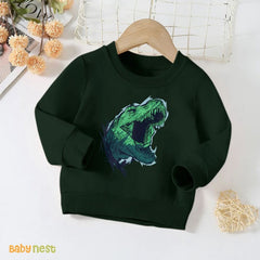 Sweat Shirts By Baby Nest Dinosaur Face Sweatshirt For Kids Dark Green