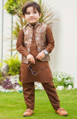 Exclusive 3 Pc Waist Coat Shalwar Kameez Collection By Hassan Jee D-16