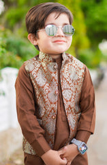 Exclusive 3 Pc Waist Coat Shalwar Kameez Collection By Hassan Jee D-16