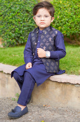 Exclusive 3 Pc Waist Coat Shalwar Kameez Collection By Hassan Jee D-17