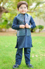 Exclusive 3 Pc Waist Coat Shalwar Kameez Collection By Hassan Jee D-18