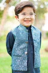 Exclusive 3 Pc Waist Coat Shalwar Kameez Collection By Hassan Jee D-18