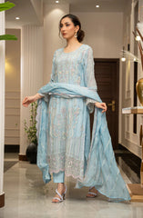 Zouj Ensembles Unstitched Chiffon Edit 25 D-01 Frosted Blue