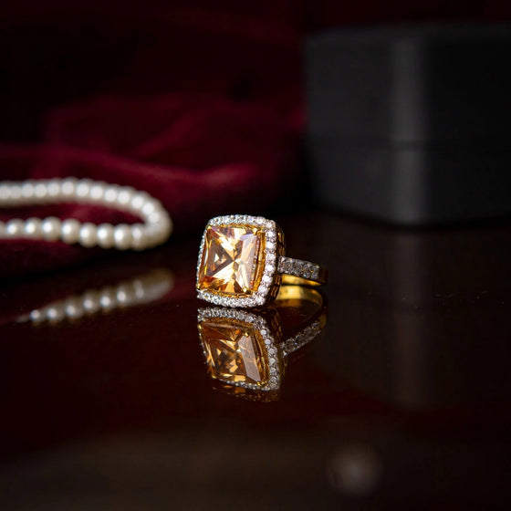 YKL Jewellers Ring Collection GOLD CHAMPAGNE SQUARE RING