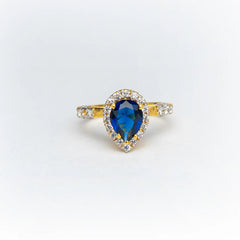 YKL Jewellers Ring Collection GOLD PLATED DIAMOND STYLE BLUE SAPPHIRE RING