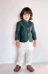 Exclusive 14th August Collection By Hassan Jee Green Prince coat Suit D-P14