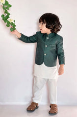 Exclusive 14th August Collection By Hassan Jee Green Prince coat Suit D-P14