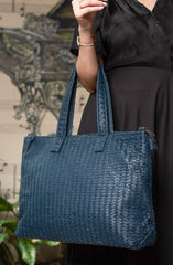 Handmade Woven  Original Leather Bag D-04-Blue