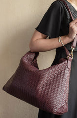 Handmade Woven  Original Leather Bag D-01-Burgundy