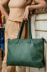 Handmade Woven  Original Leather Bag D-05-Green