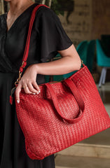 Handmade Woven  Original Leather Bag D-06-Red