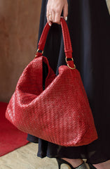 Handmade Woven  Original Leather Bag D-06-Red