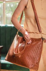 Handmade Woven  Original Leather Bag D-07-Tan Brown