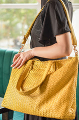 Handmade Woven  Original Leather Bag D-02-Yellow