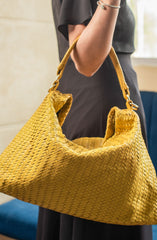 Handmade Woven  Original Leather Bag D-02-Yellow