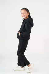 Sprinkles Kids Winter Collection Hoodie With Slit Open Flared Pants – Black