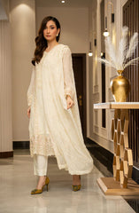 Zouj Ensembles Unstitched Chiffon Edit 25 D-02 Ivory Elegance