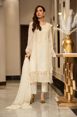 Zouj Ensembles Unstitched Chiffon Edit 25 D-02 Ivory Elegance