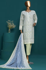 HZ Khaddar RTW Printed Embroidered Chikankari Collection D-917 OFF WHITE MULTI