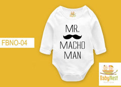 Rompers By Baby Nest MACHO MAN – (White) RBT FBNO-04-Full Sleeves Onesie