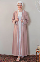 Mumtaz Casual Abaya Collection MCA 24 D-32 M TEA PINK WHITE (28A) SABLE TRIM ABAYA